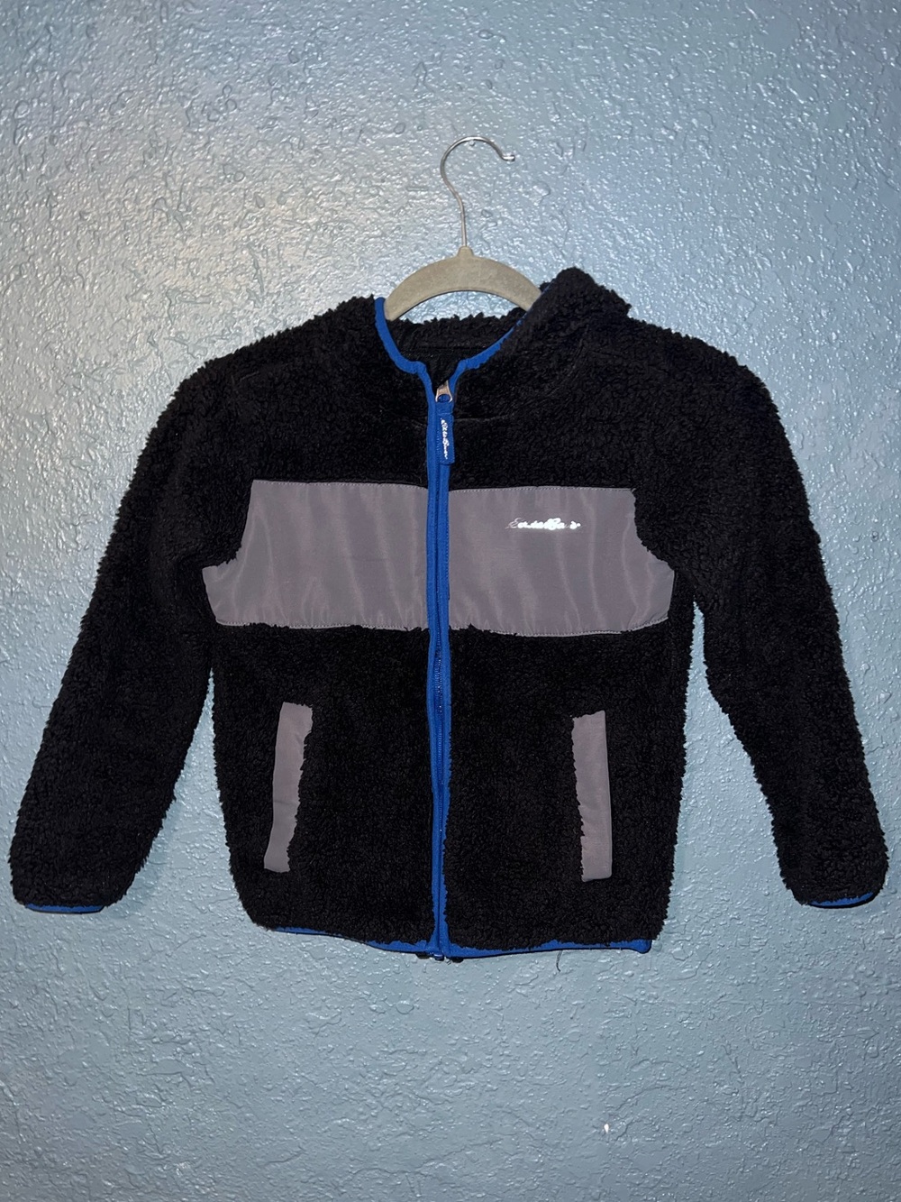 Eddie Bauer Kids Black Sherpa Fleece Jacket with Gray Panels